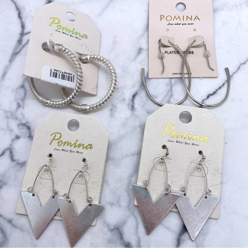 4 Pairs Pomina Silver Tone Earrings NEW Dangle Drop Great Gift